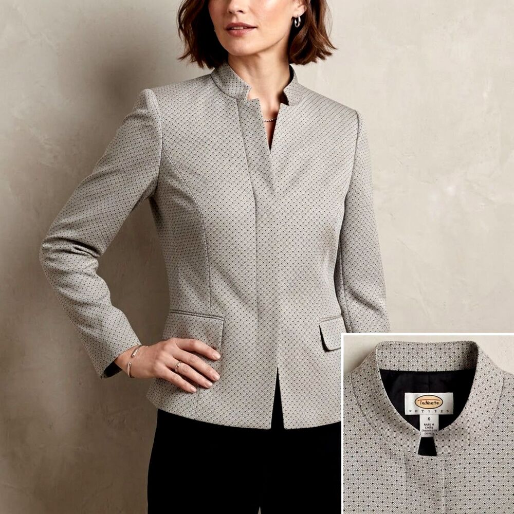 talbots silk blazer jacket 6p classic silver gray quiet luxury minimalist s 6 p